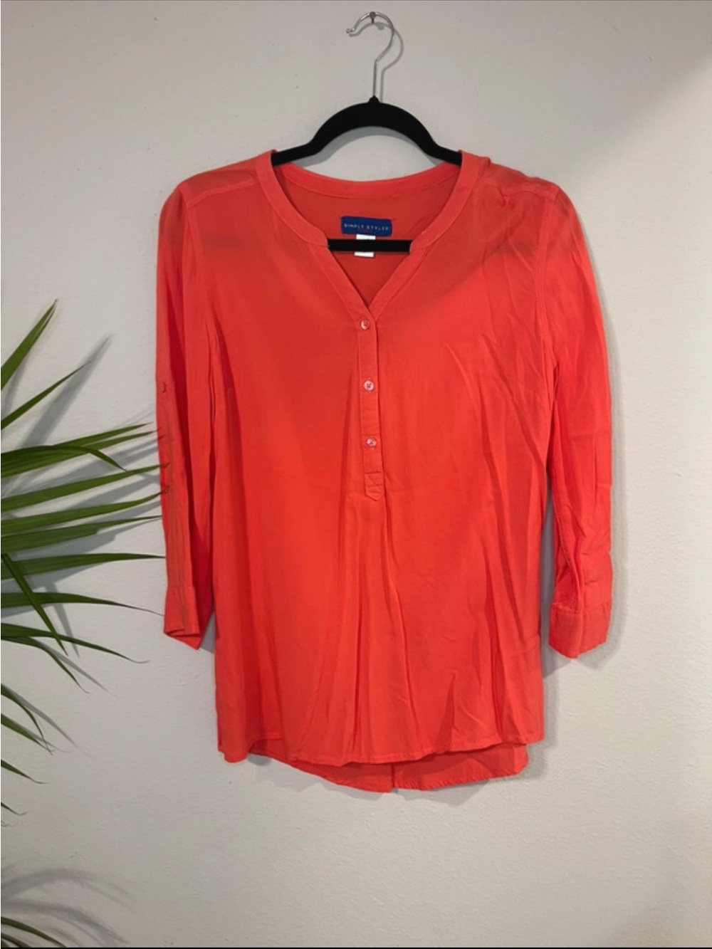 Simply Styled Coral Button-Front V-Neck Blouse